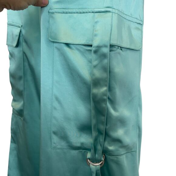 Forever 21 Satin Cargo Pants Womens M Mint Green Blue Utility Wide Leg Hipster - Picture 6 of 13